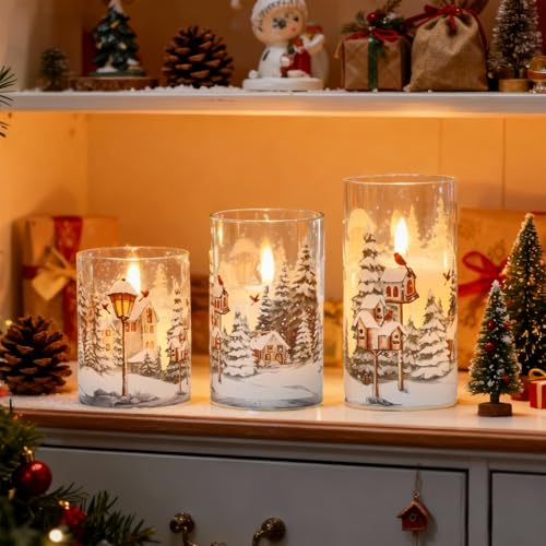 Image of Wondise Red Bird Glass Flameless Candles with Remote Timer, Battery Operated Real Wax 3D Wick LED Flickering Pillar Candles for Christmas Decoration Thanksgiving Holiday Gift