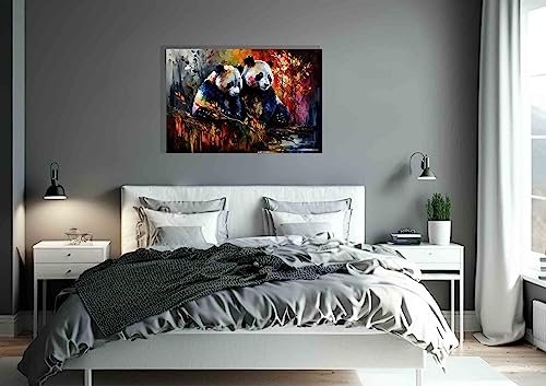 Artley Prints - Pandas en amour dans une forêt Coloriage abstrait sur toile pour le salon | Images et impressions prêtes à accrocher 40 x 30 cm (15,7 x 11,8 pouces) A3 – vue 3