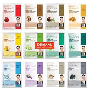 DERMAL 12 Combo Pack Collagen Essence Korean Face Mask Best Value Set – Hydrating & Soothing Facial Mask with Panthenol – Hypoallergenic Sheet Mask for All Skin Types – Natural Home Spa Treatment Mask