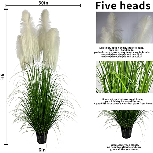Viggda Artificial Pampas Grass Plant 5Ft(59In) Tall Faux Plants Indoor Home Decorative Artificial Plants & Flowers In Pot Fake Plant, House Plant Indoor 1(Pack) #TOP1