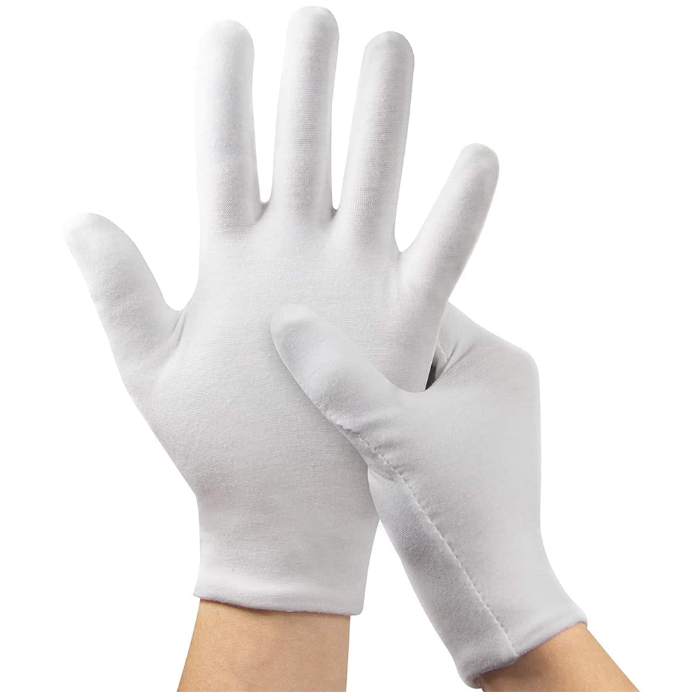 SYOSI 5 Pairs White Cotton Gloves, White Gloves for Inspection Photo Jewelry Silver Coin Archive Serving Costume, Cotton Gloves for Dry Hands Women Men Eczema Moisturizing SPA