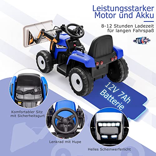 COSTWAY 12V Elektro Sitzbagger mit Verstellbarer Schaufel, Kinder Bagger mit Musik und Scheinwerfer, inkl. 2,4GHz… – Bild 8