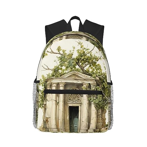 SSIMOO Mochila de ocio con estampado de libélula en la flor, mochila de viaje para exteriores, imprescindible para viajes de aventura, Edificio antiguo con rama de olivo romana y griego, Talla única,