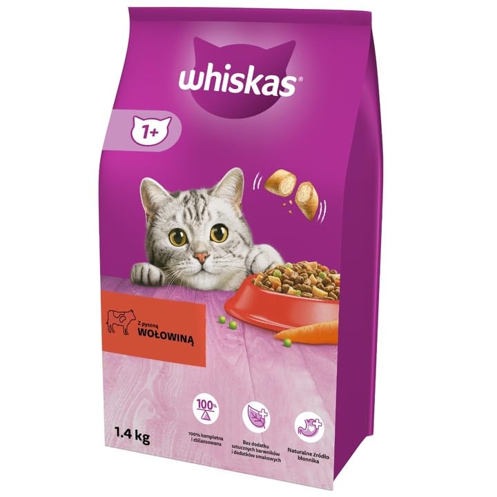 Whiskas sucha karma dla kota mix smaków z wołowiną i z kurczakiem 2x 1,4 kg