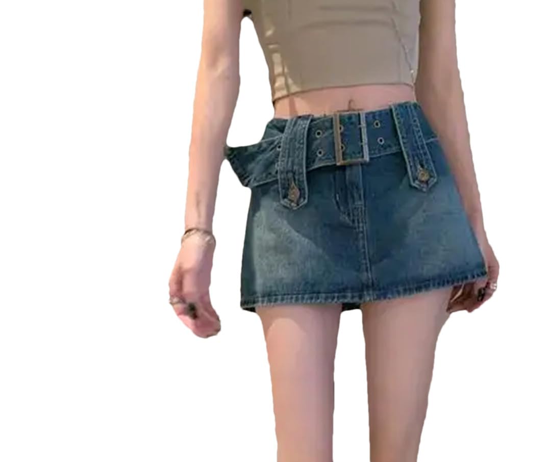 Gonna in denim da donna a vita alta con cintura, gonna corta, minigonna sottile