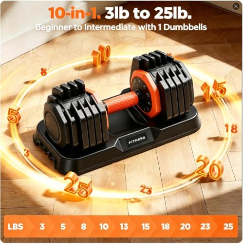Image of FEIERDUN Adjustable Dumbbell Set, Weight Set for Home Gym, 5 /10-in-1 Free Weight Adjustable Dumbbells, Single Hand Twist Adjust with Non-Slip Handles, 90% Space Saving Strength Training for both Men&Women