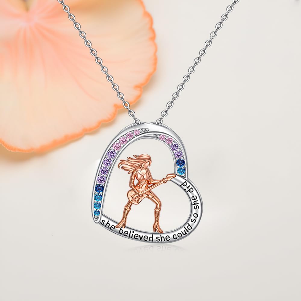 Guitar Pick Necklace Sterling Silver Guitar Music Necklace for Women Heart Pendant Jewelry Musical Art Music Gifts for Women Daughter - Image 8