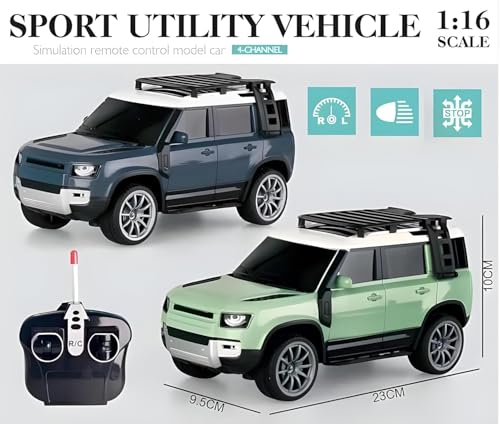 Image of TOYMELO Remote Control Defender Die-cast Car 4Wd High-Speed Off-Road Rc Car with Led Lights, 1:18 Scale Roof Rack and 5 Side Steps, Random Colour and Remote