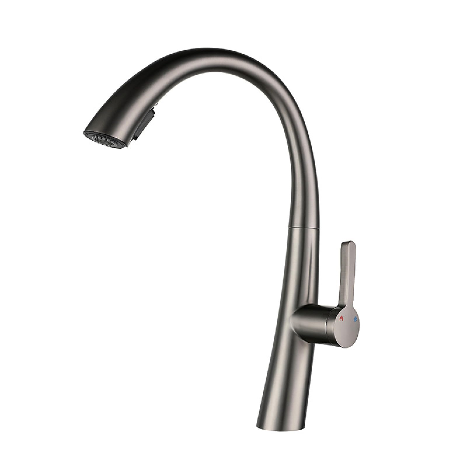 Fanjubei Gray Kitchen Hot And Cold Retractable Rotating Pull-Out Faucet,