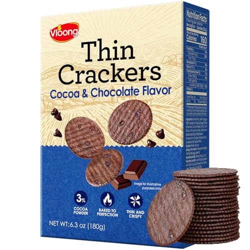 Vloong Ultra-Thin Cocoa & Chocolate Thin Crackers With Real Melted Chocolate Chips, Premium Gourmet Sweet Snack For Coffee & Tea, Individually Wrapped Office Snacks– 6.35Oz (180G) Box