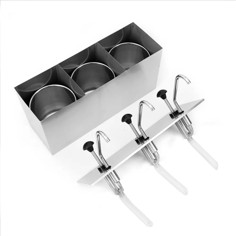 Dispenser per salse in acciaio inox, 3 teste da 4 l, dispenser per salsa di soia, fast food, pompa per uso a buffet e ristorante