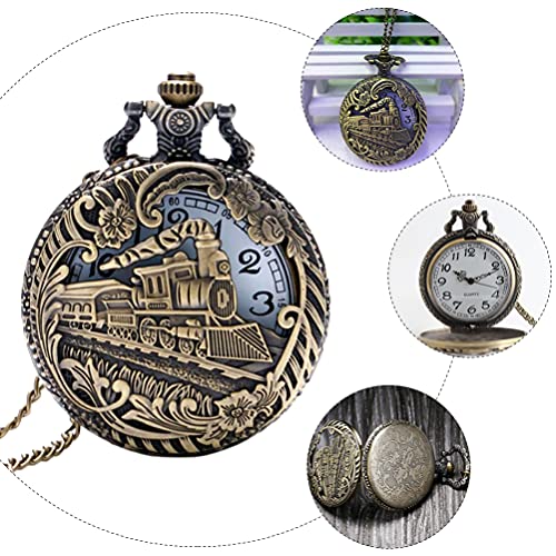 ifundom Relógio de Aço Inoxidável Relógio de Bolso Antigo Em Relevo Impresso Padrão Quartzo Relógio