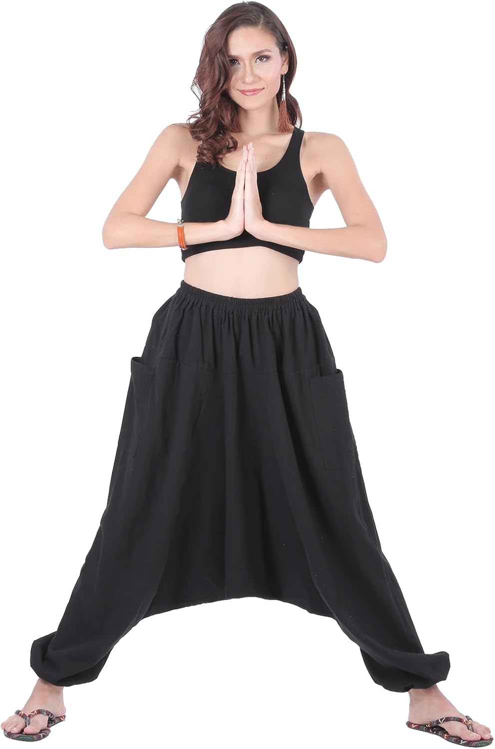 Women's Cotton Harem Pants with Pockets - Casual Elastic Waist Boho Pants, Soft Comfortable Travel & Daily Wear - Image 6
