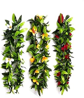 Hawaiian Luau Leis,Tropical Artificial Flowers Leaf Leis for Graduation,Hawaiian Luau Party Favors (3 Pack)
