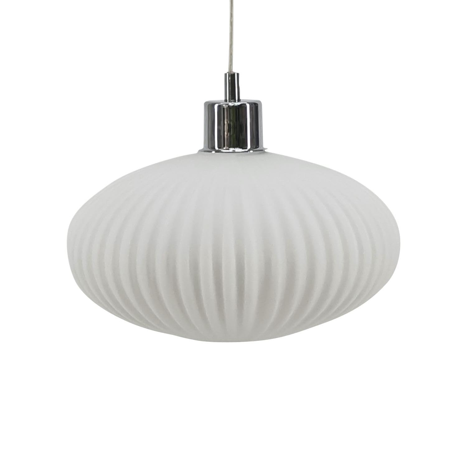 Firstchoicelighting White Glass Easy Fit Ceiling Lightshade Or Pendant Shade, Ribbed Glass, Height 14Cm Diameter 25Cm
