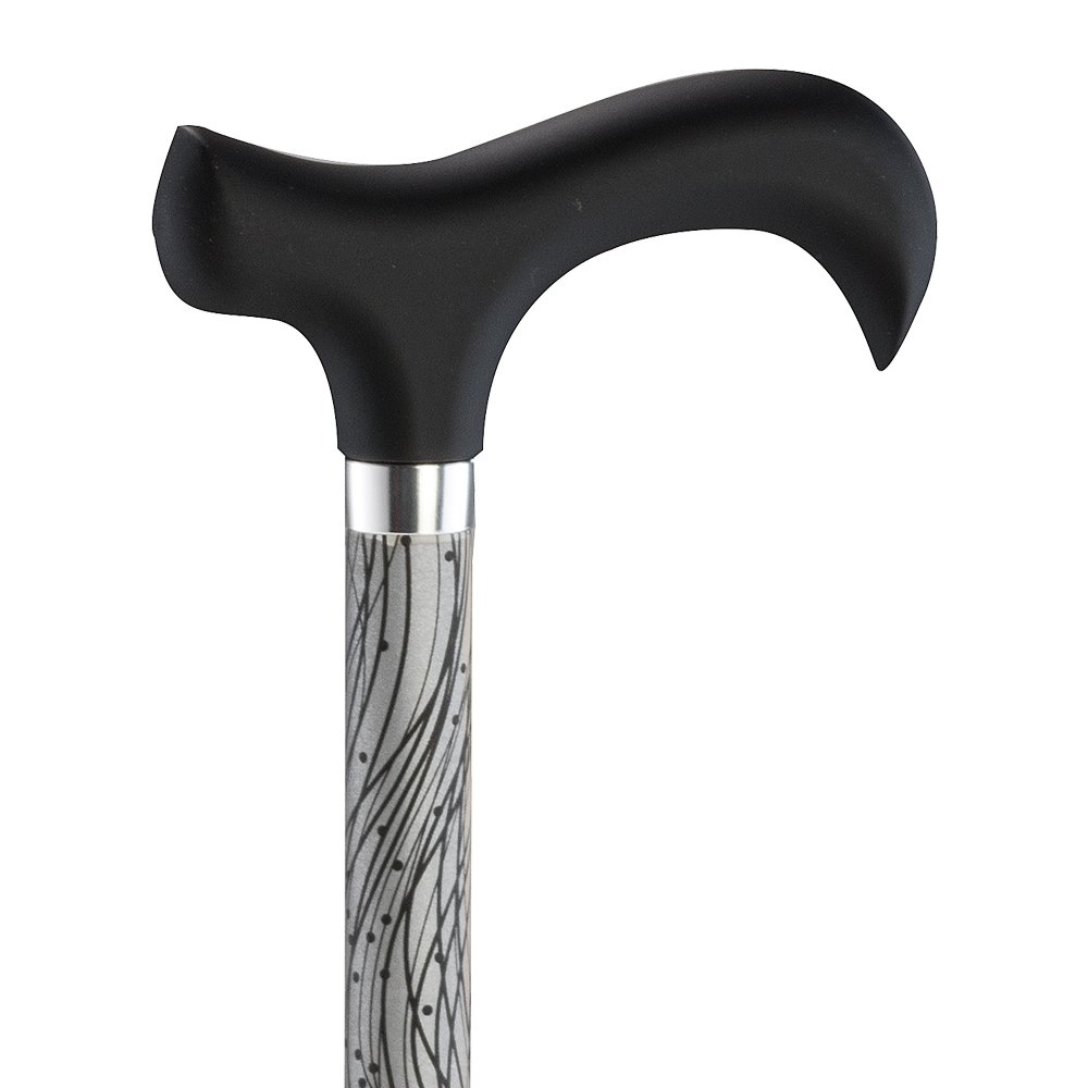 Ossenberg Reflektierender Leichtmetallstock mit Derbygriff - Spazierstock für Damen und Herren - 10-Fach höhenverstellbar - Wanderstock bei Dunkelheit - schwarz/Silber