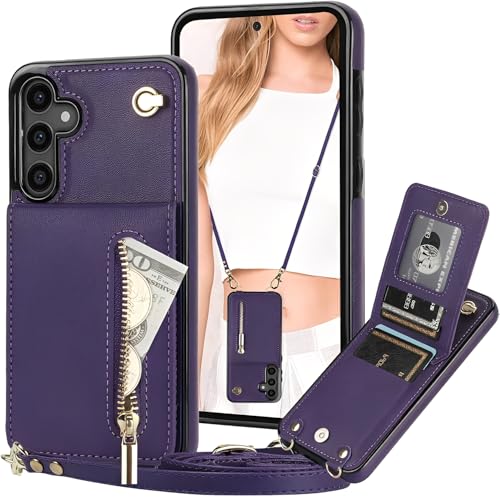 CCSmall �N���X�{�f�B �E�H���b�g�P�[�X Samsung Galaxy S25 Plus�p �J�[�h�z���_�[�t�� RFID�u���b�L���O �d�b�P�[�X �t�@�X�i�[�t�� ���z �V�����_�[�X�g���b�v �X�g���b�v �t���b�v�J�o�[ Samsung S25 Plus