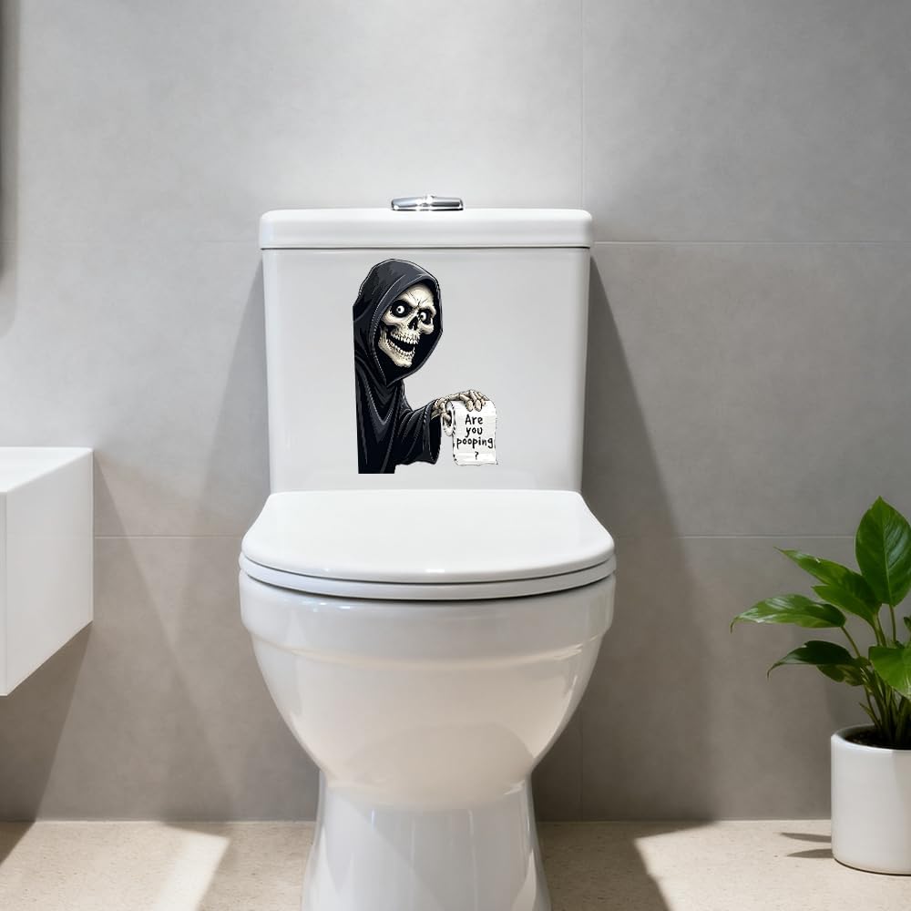 Halloween Horror 3D Toilet Sticker,Skeleton Skull Death God Scary Toilets Seat Cover Decoration Waterproof Toilet Seat Lid Decal Bathroom Stickers (Horror)