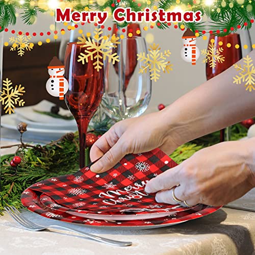 96 Pcs Christmas Paper Plates And Napkins Disposable Dinnerware Set Include Black And Red Buffalo Plaid Snowflake Plates Napkins Plastic Forks For Merry Christmas Party Supplies, Serves 24 Guests #TOP3