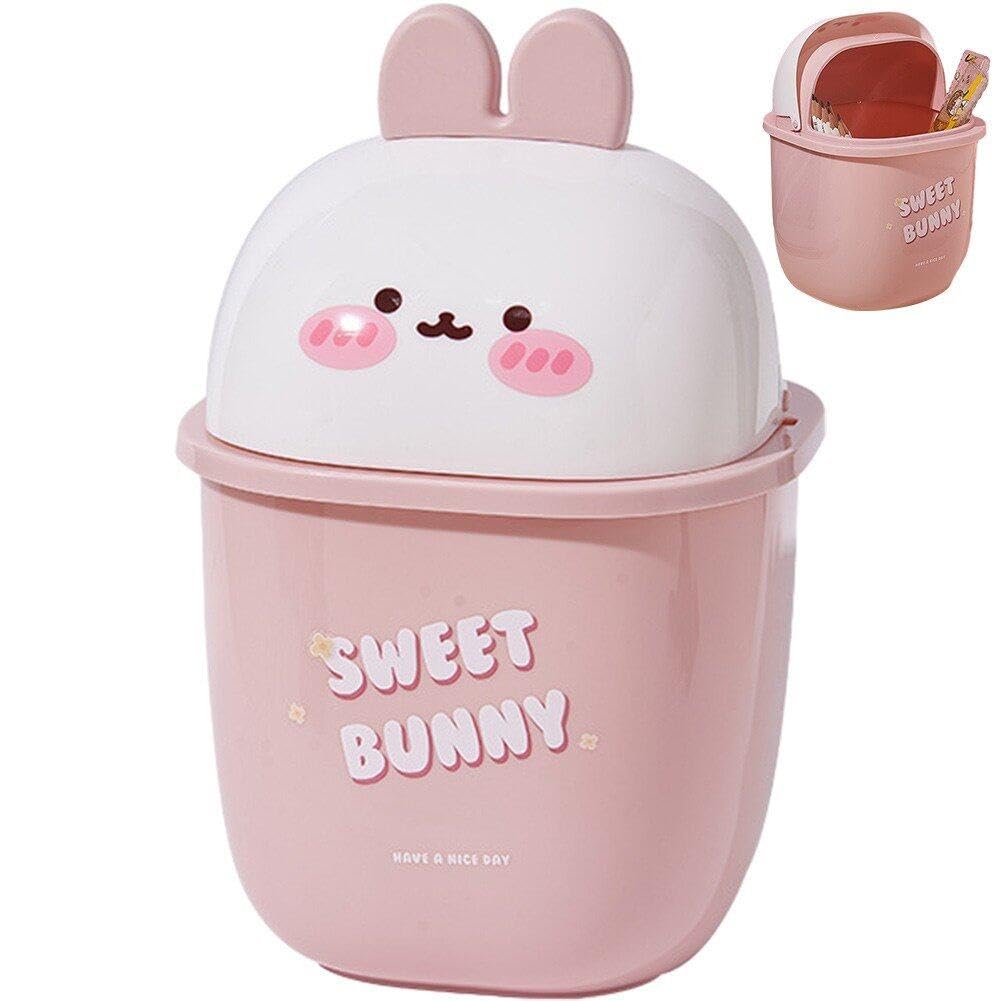 HiyyFloy Mini Poubelle De Bureau Mignonne, Corbeille À Papier en Forme d'animal De Chat De Dessin Animé avec Couvercle Pivotant, Mini Poubelle De