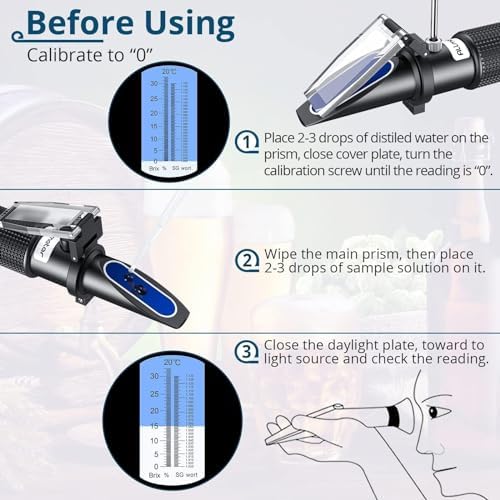 ALLmeter Brix Refractometer with ATC,Refractometer- Dual Scale Brix Scale and Wort Specific Gravity Scale 1.000-1.130 and Brix 0-32% for Beer Wine Brewing Homebrew