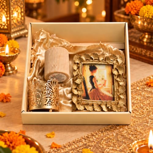 Image of Art Street Gift Box with Birds Shape Vintage Photo Frame with Urli Diya for Celebration and Gift for Family, Friends and Relatives (Pack of 3)
