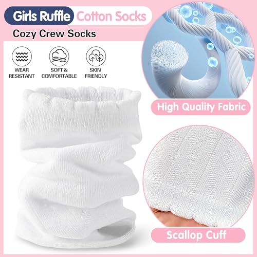 EBMORE Girls Kids Ruffle Socks Uniform School Dress Crew Cotton Textured Breathable Socks 6 Pairs2