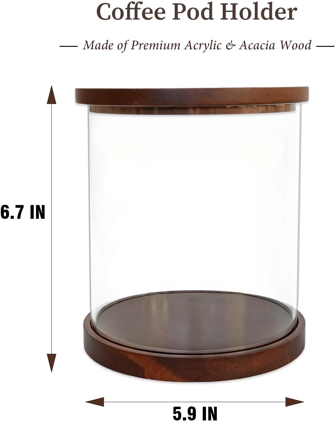 Coffee Pod Holder, Acrylic Coffee Pod Organizer Storage with Acacia Wood Lid and Extra Labels, Large Capacity Espresso Coffee Capsules for Coffee Bar Countertop Kitchen Decor