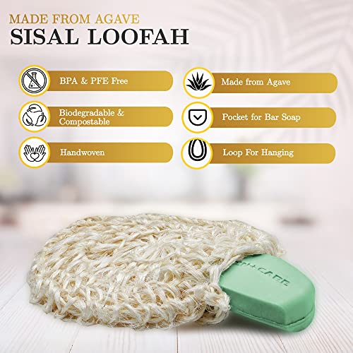Natural Handwoven - Sisal Loofah Made From Agave Fibers - Turkish Style Shower Loofahs Sponge With Soap Pocket & Loop - Large Exfoliating Body Scrubber - Organic Luffa - Vegan Bath Accessories 2-Pack #TOP4