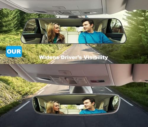 Image of Kitbest Rear View Mirror, Universal Clip On Wide Angle Anti Glare Blue Tint Car Mirror (Bonus 2 PCS Blind Spot Mirrors)