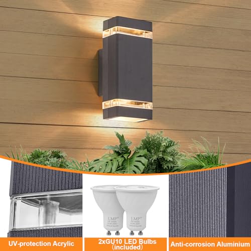 LMP Up Down Outdoor Wall Lights Mains Powered, IP65 Waterproof Outside Wall Light Square Porch Front Door Electric - Image 3