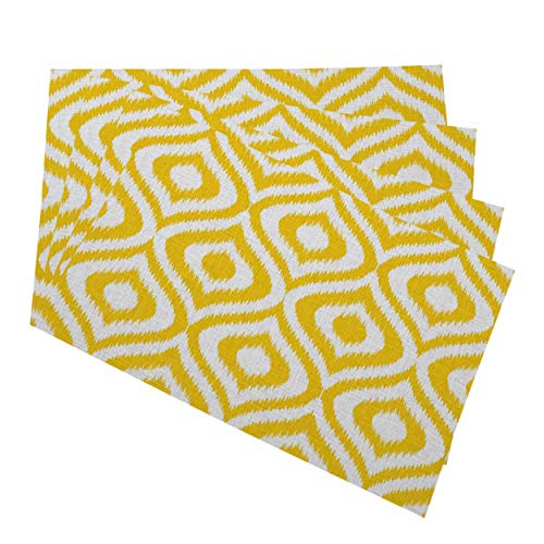 Mugod Yellow Geometric Placemats Seamless Retro Background In Modern Ikat Pattern Decorative Heat Resistant Non-Slip Washable Place Mats For Kitchen Table Mats Set Of 4 12"X18" #TOP27