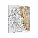Idee di design: crea uno spazio tranquillo e rilassante nella tua casa con questa tela artistica con testa di Buddha mandala. Caratterizzata da argento, oro e blu, questa decorazione da parete completa il vostro arredamento attuale e la combinazione di colori, un accento ideale per spa, sala yoga e cucina