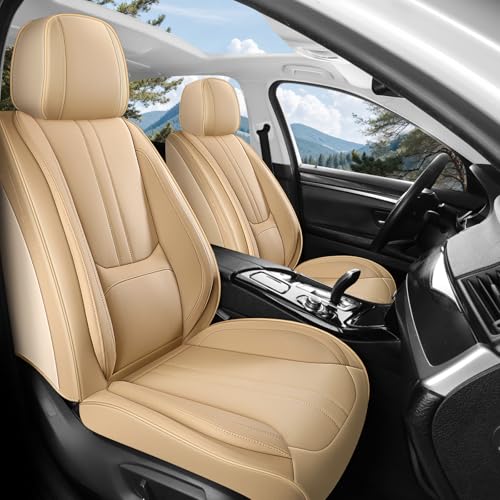 FaiFani Leather Seat Cover Full Set Fit for Honda CRV 2001-2025, Automotive Seat Covers 5 Seats with Waterproof, Scratch Resistant Design, Durable and Easy to Install(Beige,Full Set)