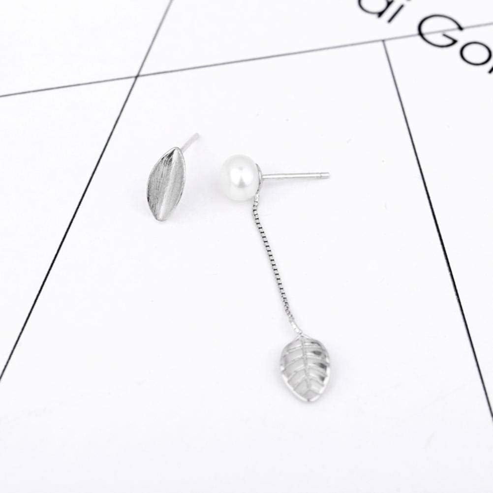 Cute Leaf Bud Asymmetric Natural Freshwater Pearl S925 Sterling Silver Stud Ear Elf Ear Ornaments Ear Wire/Asymmetric Ear/One Size