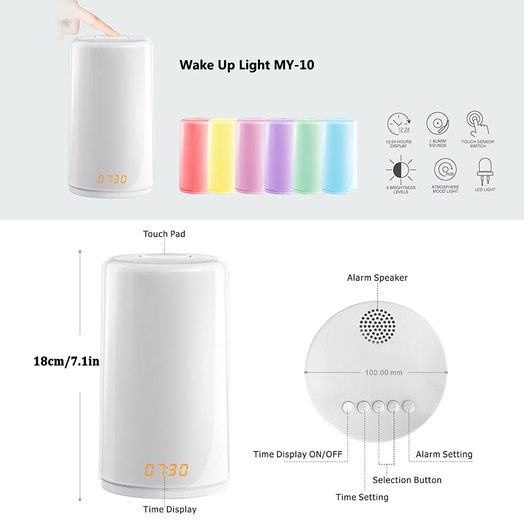 Sunrise Simulation Wake Up Light, Touch Control, 3 Livelli di Luminosità, Sveglia, per Camera da Letto, Soggiorno, Ufficio