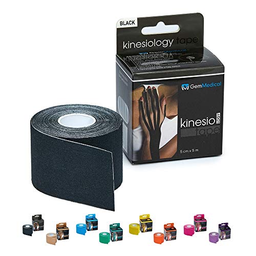 GemMedical Kinesiologie tape Black Rolle 5cm x 5m | Kinesiotapes | Wasserfestes & elastisches | Hautfreundliche Sport Tapes | Profi Physio Tape | Muskelunterstützung | Baumwolle | Schwarz