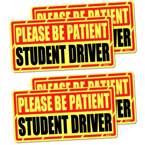 Image of Student Driver Car Magnet, 4 Pack Super Large Please Be Patient Student Driver Signs for Car, Reflective New Driver Vehicle Bumper Magnetic Sticker, Novice Driver Safety Warning Sign, 12x6in