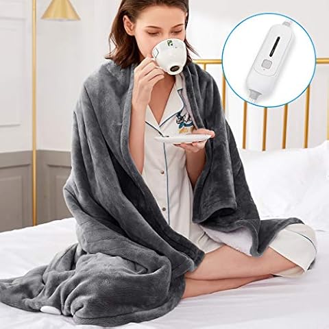 Electric Blanket Heated Throw, Soft Flannel & Sherpa Heating Blanket Throw with 3 Heating Levels & 4hrs Auto Off, Machine Washable, ETL Certification, Home Office Use, 50x60 Inch, Grey Cover