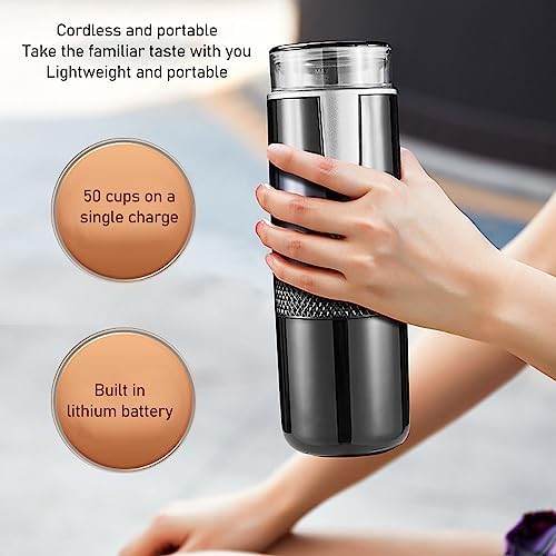 Miniatura 6 de VGEBY Cafetera portátil, mini cafetera de mano inalámbrica tipo C recargable con batería de 1200 mAh para viajes y campamento