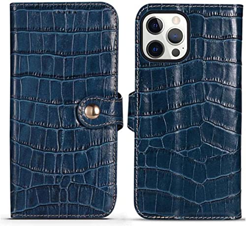 Coque portefeuille iPhone 14 Pro Max bleu crocodile pour ranger ses cartes