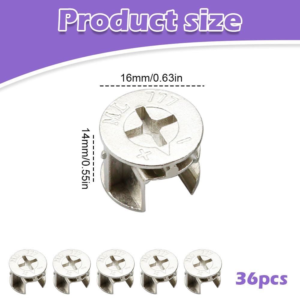 36-Pack Furniture Cam Lock Fasteners – 15 X 10.5mm Zinc Alloy Cam Nuts For Cabinet & Drawer Assembly