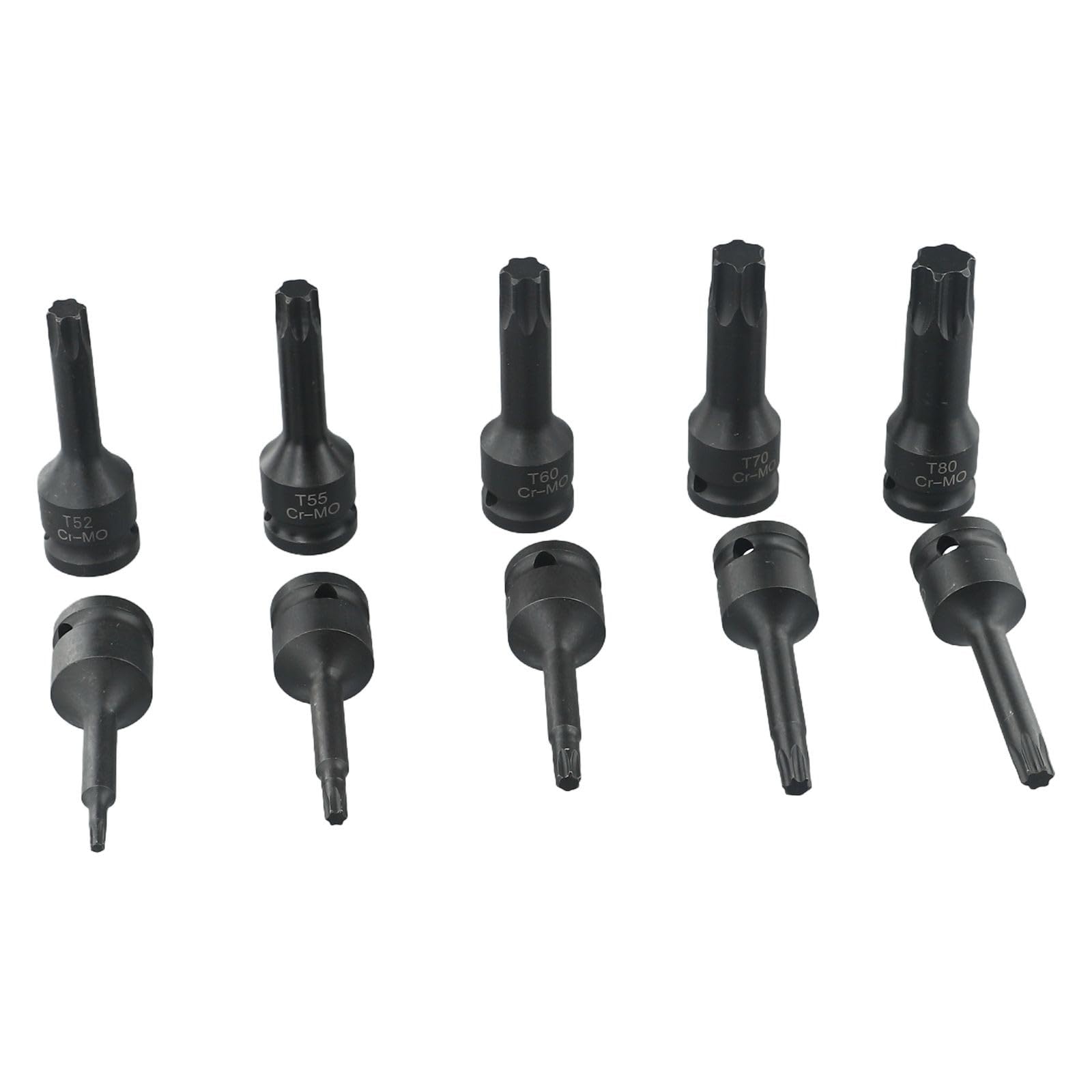 Set di chiavi a bussola Torx da 1/2", 10 pezzi, T20-T80, per avvitatore a percussione, in acciaio cromato, con scatola portatile