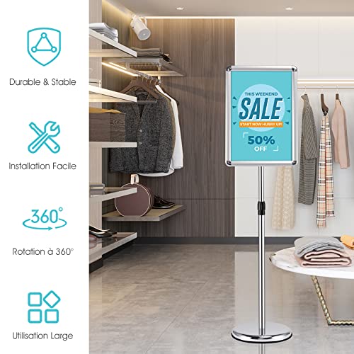 Porte affiche sur pied A3 GIANTEX en acier inoxydable réglable - 5