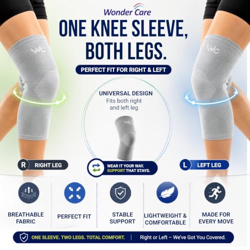 Image of Wonder Care 2-Pack Bamboo Knee Compression Sleeve for Men and Women, Compression Knee Sleeve for Running, Volleyball, Gym Weightlifting Made from Bamboo Yarn, Perfect Knee Brace for Knee Pain and Enhanced Comfort - 1 Pair