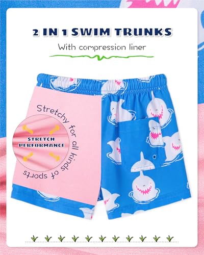 Image of SURF CUZ Boys Swim Trunks with Boxer Brief Liner Toddler Boy Stretch Swimsuit Shorts Quick Dry Swimming Trunks Bathing Suit