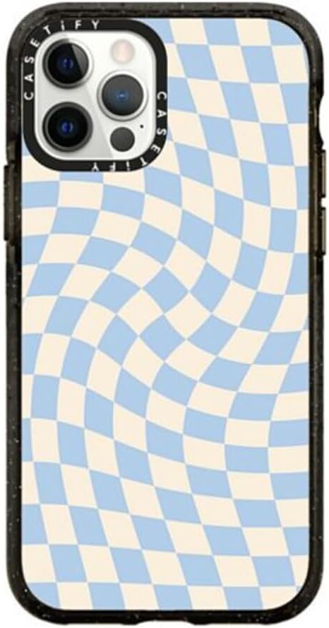CASETiFY Impact Case for iPhone 12/ iPhone 12 Pro - Check II - Baby Blue Twist - Clear Black