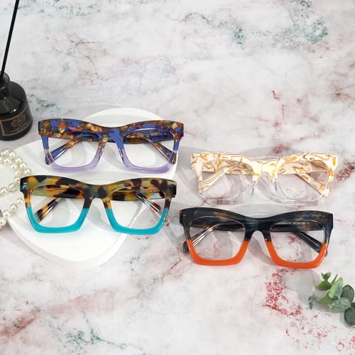 Image of Zeelool Stylish Vintage Oversized Square Glasses for Women with Non-prescription Clear Lens Benitez ZJGA035804-08 Blue