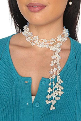 HinsonGayle 'Opal' Handcrafted 2-Strand Opalite & Genuine Freshwater Cultured Pearl Lariat Necklace-42 in Length - Image 3