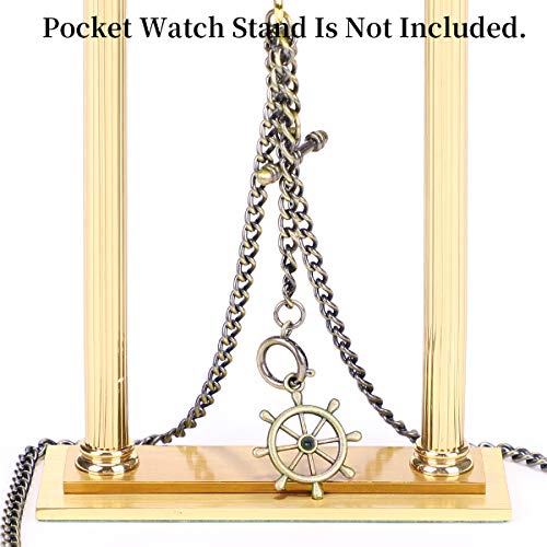 Manchda Double Albert Chain Pocket Watch, Curb Link Chain 3 Hook Antique Plating Shield Design Fob T Bar For Men Bass With Rudder #TOP1